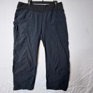 Prana Halle Cropped Hiking Pants Black Gray Elastic Waist Cargo Womens XL 0695